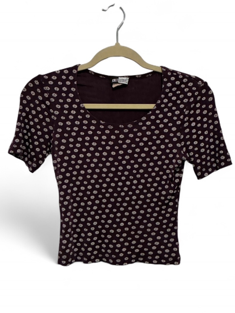 Vintage Dark Purple Daisy Print Scoop Neck Fitted Tee